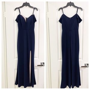 City Studio navy blue high slit prom formal gown dress